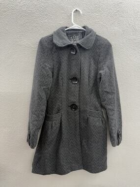 Last Kiss Womens Peacoat Size Small Herringbone Gray Button Up Lined